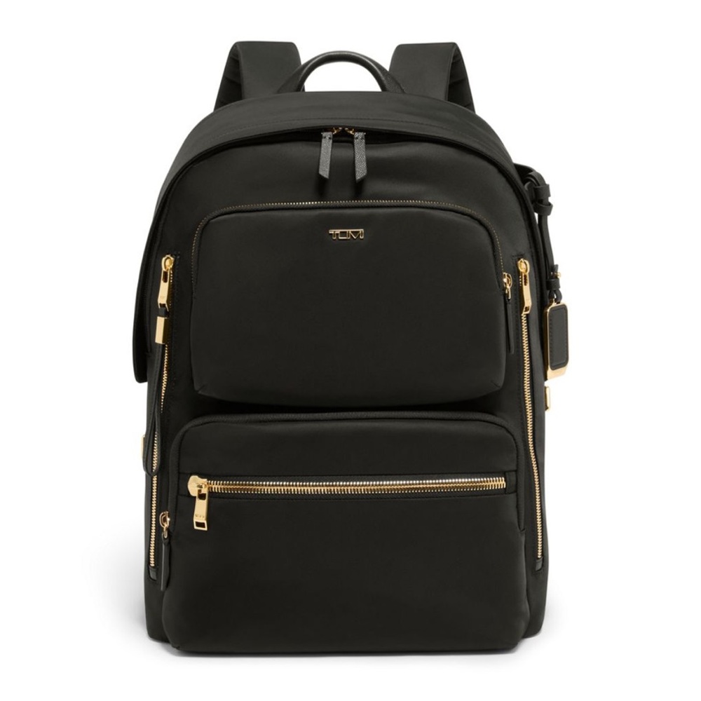 Tumi Black Backpack with Gold Accents